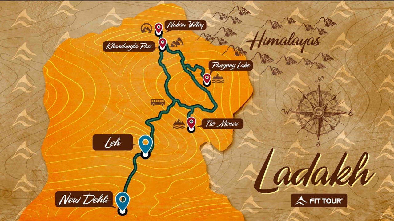 Bản đồ lịch trình tour du lịch Ladakh