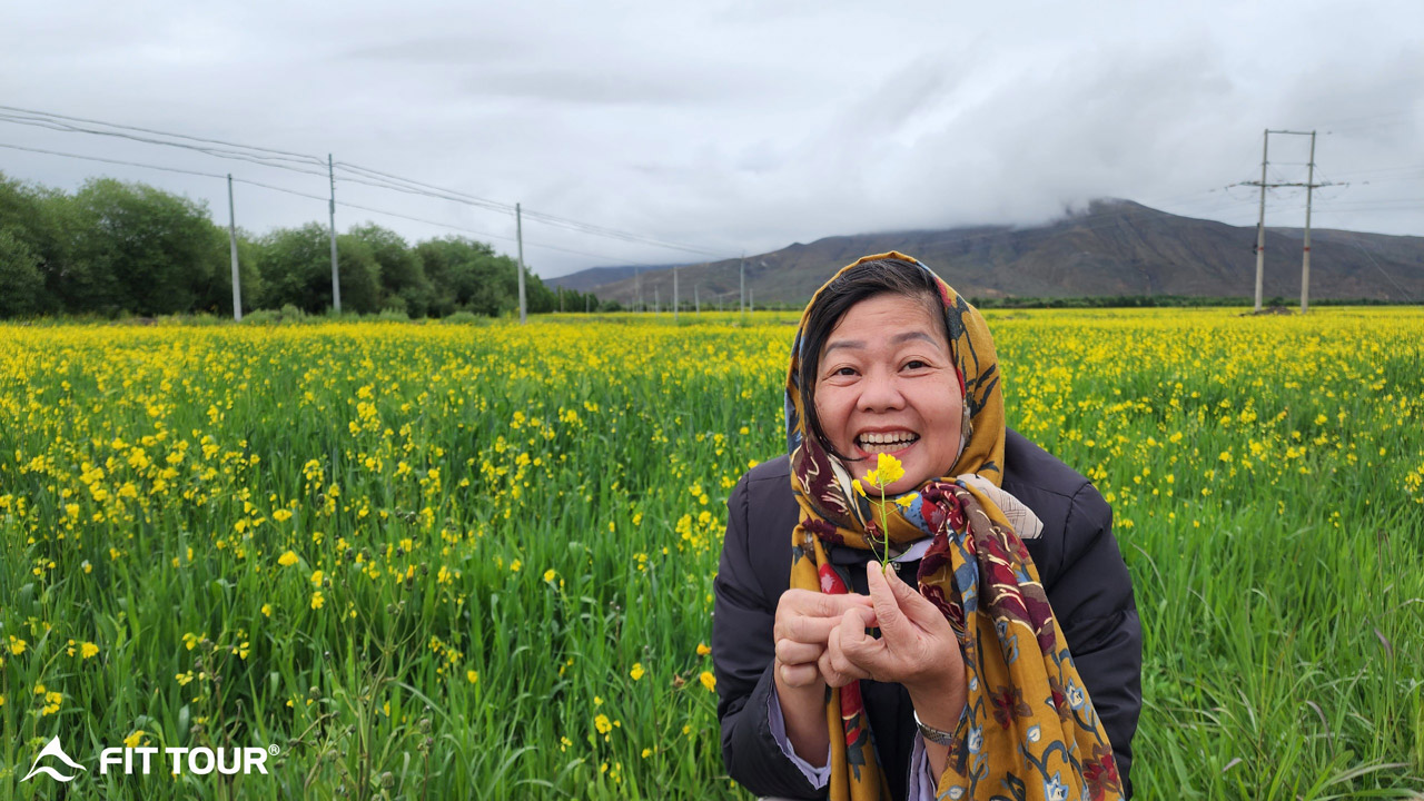 Du khách Fit Tour hứng thú với màu cải vàng Tây Tạng