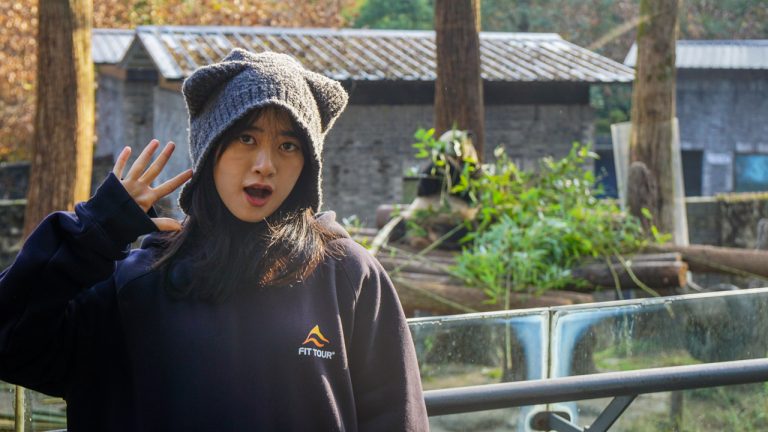 Du khách hào hứng chụp ảnh trước chuồng gấu trúc ở Đô Giang Yển
