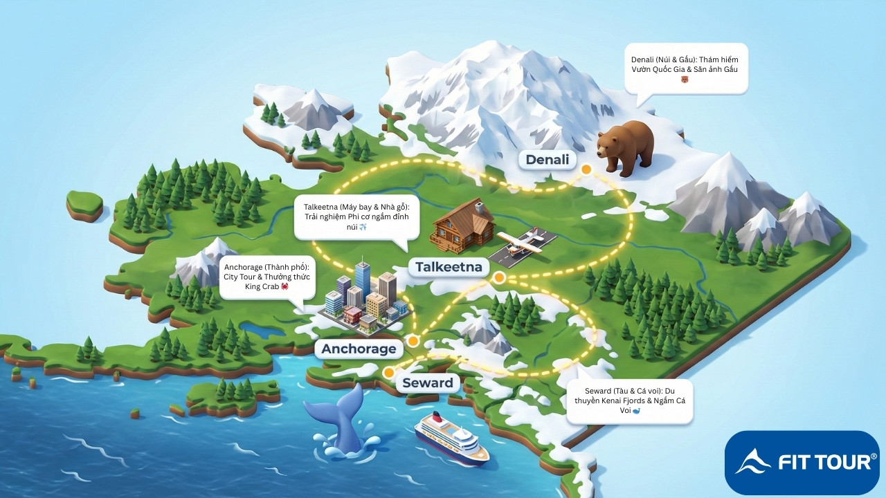 Bản đồ hành trình Alaska cùng FIT Tour