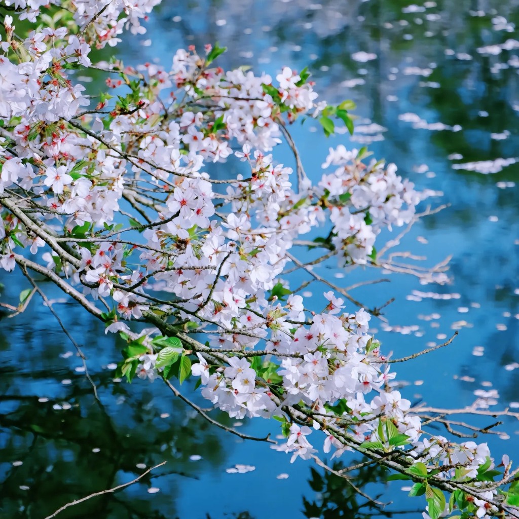 Cận cảnh những đóa hoa anh đào trắng muốt khoe sắc dưới nắng xuân tại Nguyên Đầu Trữ.